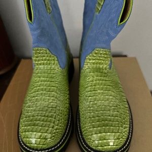 Ariat Fat Baby Cowboy Boots, Size 10 Bright Green with Blue Suede